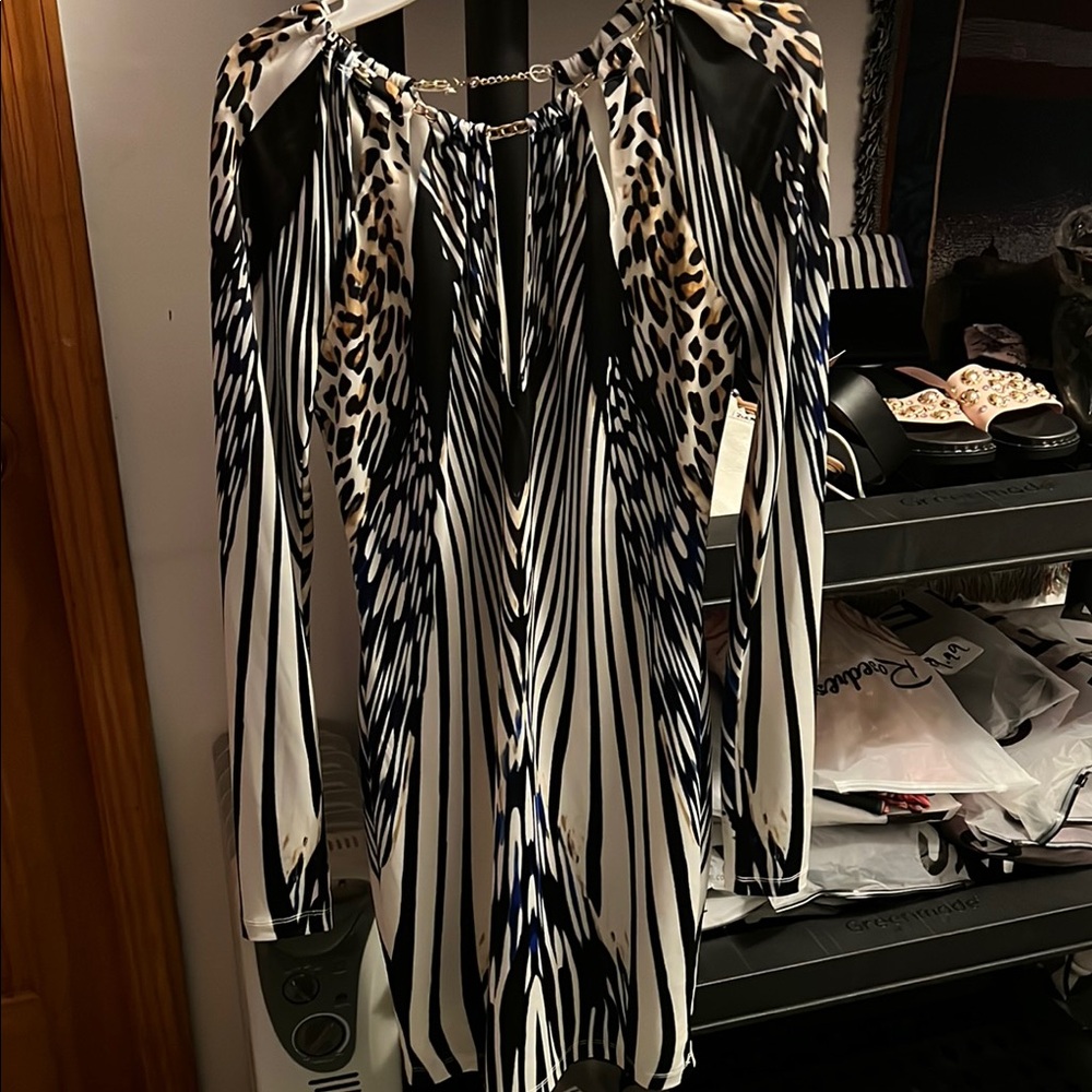 Chic Black and White Animal Print Dress